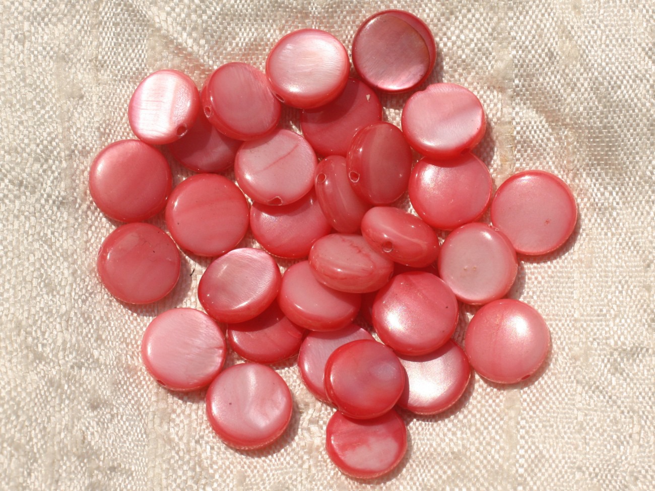 20pc - Perles Nacre Palets 8-10mm Rose Corail Pêche   4558550007674 