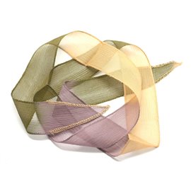 Collar de cinta de seda teñido a mano 85 x 2.5cm Púrpura Púrpura Amarillo Verde (ref SOIE158) 4558550002815 