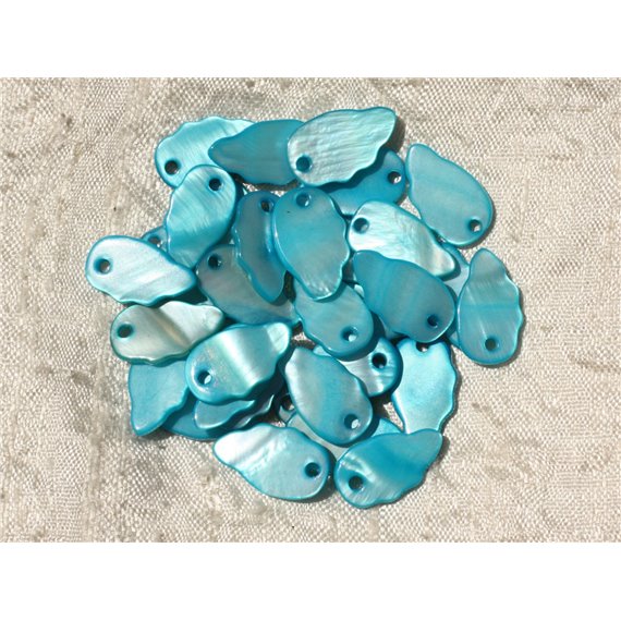 10pc - Perles Breloques Pendentifs Nacre Feuilles ailes 16mm Bleu Turquoise - 4558550000286 