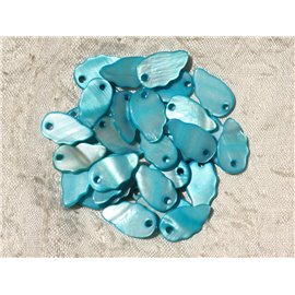 10pc - Pearls Charms Pendants Mother of Pearl Leaves wings 16mm Turquoise Blue - 4558550000286 
