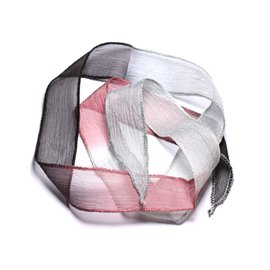 1pc - Collar de cinta de seda teñido a mano 85 x 2.5cm Gris pastel Negro Rosa Siena Rojo - SILK184 - 8741140003361