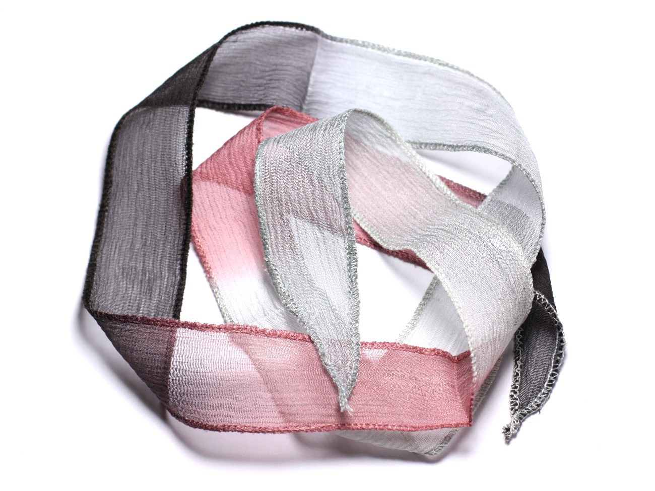 Collier Ruban Soie teint à la main 85 x 2.5cm Rose Rouge Gris Noir SOIE184 - 8741140003361 
