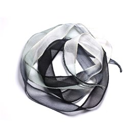 Collar cinta de seda teñido a mano 130x1.8cm Blanco Gris Negro (SILK104) - 8741140003057 
