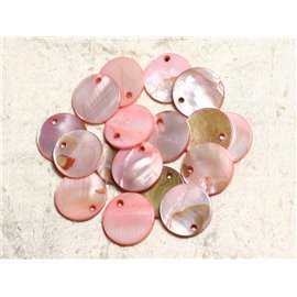 10pc - Pearls Charms Pendants Mother of Pearl Round 20mm Pink Coral Peach Salmon - 4558550039903 