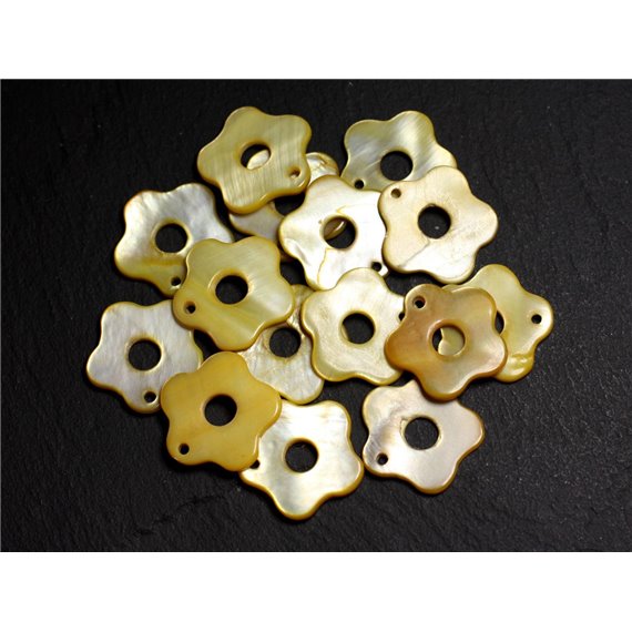 10pc - Perles Breloques Pendentifs Nacre Fleurs 19mm Jaune - 4558550012425 
