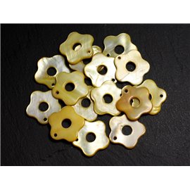 10Stk - Perlen Charms Anhänger Perlmutt Blumen 19mm Gelb - 4558550012425 