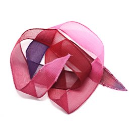 1pc - Hand Dyed Silk Ribbon Necklace 85 x 2.5cm Purple Pink Red Bordeaux (ref SOIE143) 4558550002938 