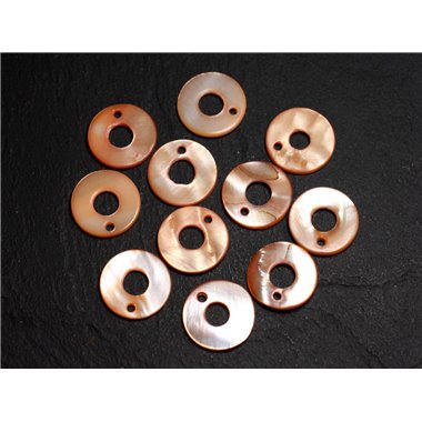 10pc - Perles Breloques Pendentifs Nacre Donuts Cercles 15mm orange pastel mandarine - 4558550014788