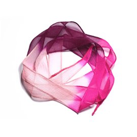 Collar de cinta de seda teñido a mano 130x1.8cm rosa claro fucsia púrpura magenta (SILK152) - 8741140003101 