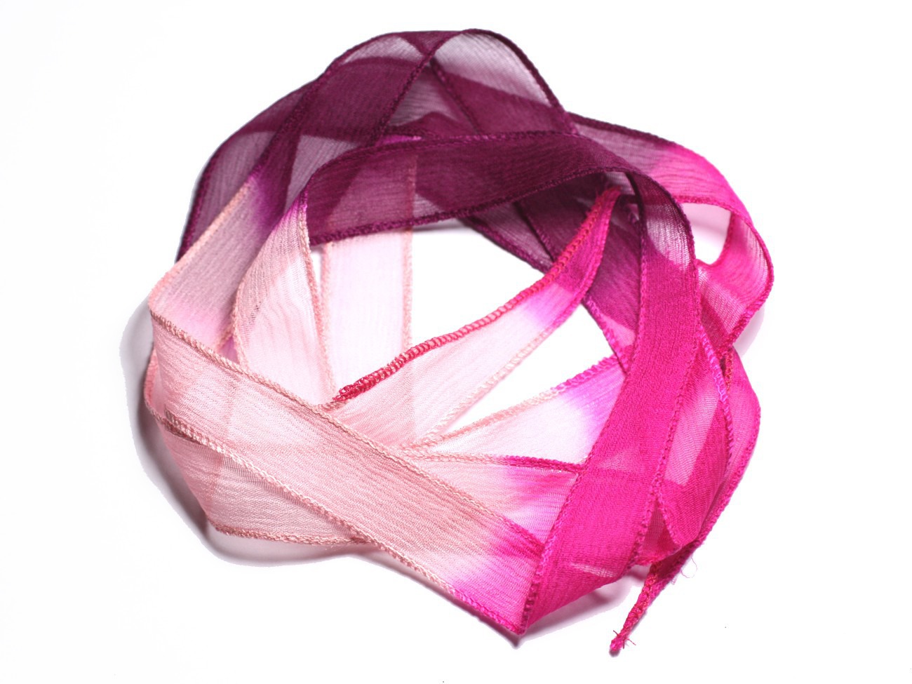 Collier Ruban Soie teint à la main 130x1.8cm Rose clair Fuchsia Violet Magenta (SOIE152) - 8741140003101 