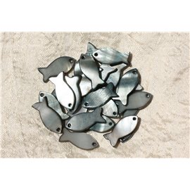 5pc - Charms Pendants Mother of Pearl Gray Black Fish 23mm - 4558550012418 