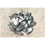 5pc - Breloques Pendentifs Nacre Gris Noir Poissons 23mm - 4558550012418 