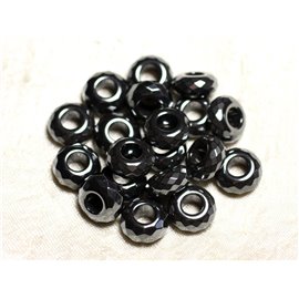 1pc - Perla de piedra - Hematite Faceted Washer 14x7mm Large Hole 6mm - 4558550084774 