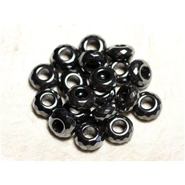 1pc - Stone Bead - Hematite Faceted Rondelle 14x7mm big hole 6mm - 4558550084774 
