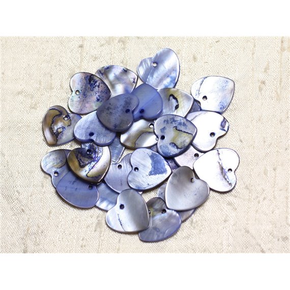 10pc - Perles Breloques Pendentifs Nacre Coeurs 18mm Bleu Pastel Lavande -  4558550039934 