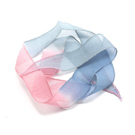1pc - Collar de cinta de seda teñido a mano 85 x 2.5cm Rosa Gris Azul (ref SOIE139) 4558550003027 