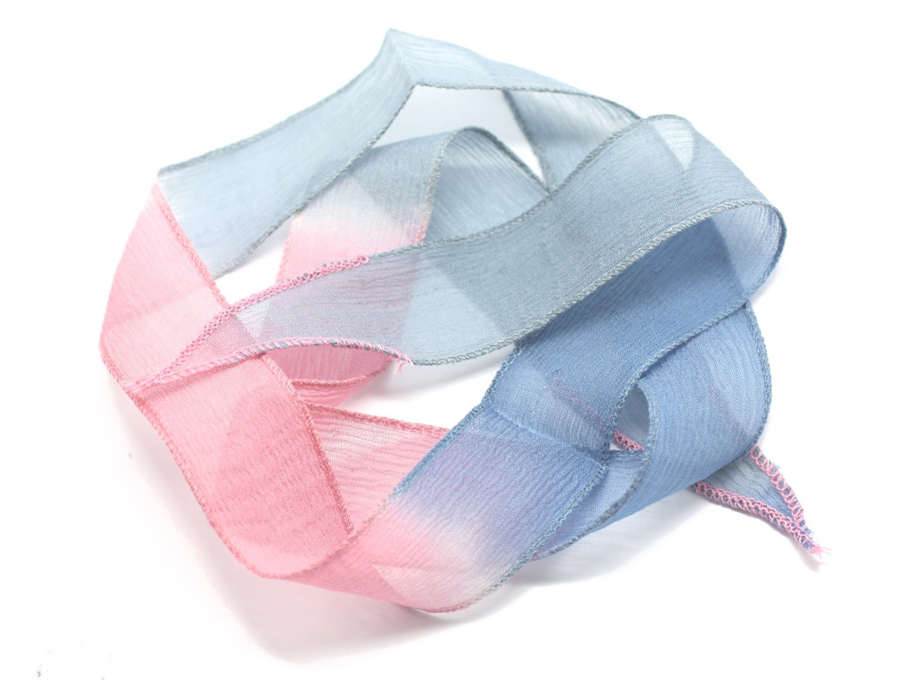 1pc - Collier Ruban Soie teint à la main 85 x 2.5cm Gris Bleu Rose (ref SOIE139)   4558550003027 