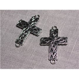 2pc - Conectores Grandes Colgantes Pendientes Plata Metal Celta Cruz Arabescos 42mm - 4558550095374 