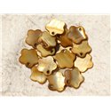 10pc - Perles Breloques Pendentifs Nacre Fleurs 15mm Bronze Doré - 4558550005458 