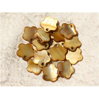 10pc - Perles Breloques Pendentifs Nacre Fleurs 15mm Bronze Doré - 4558550005458 