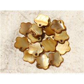 10pc - Perlas Charms Colgante Flores de nácar 15mm Bronce Dorado - 4558550005458 