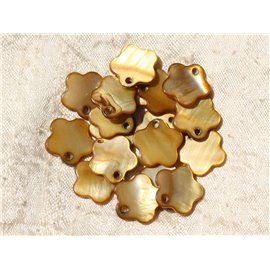 10pc - Pearls Charms Pendants Mother of Pearl Flowers 15mm Gilt Bronze - 4558550005458 