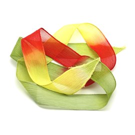 1pc - Collar de cinta de seda teñido a mano 85 x 2.5cm Amarillo Verde Oliva Rojo (ref SOIE167) 4558550001733 