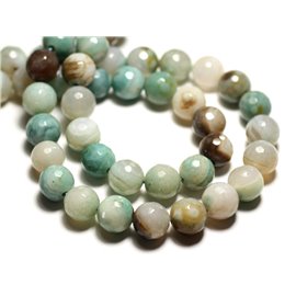 4pc - Stone Beads - Agate white green turquoise beige Faceted balls 10mm - 8741140014428 