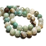 4pc - Perles de Pierre - Agate blanc vert turquoise beige Boules facettées 10mm - 8741140014428 