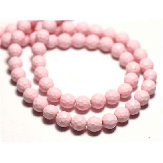 10pc - Perles Nacre naturelle Boules facettées 6mm rose clair pastel - 8741140014459 