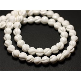 5pc - Natural white mother-of-pearl beads Engraved swirl spiral balls 8mm - 8741140014466 