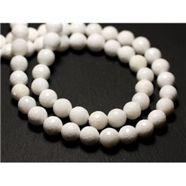 10pc - Opaque white natural mother-of-pearl beads 8mm faceted balls - 8741140014480 