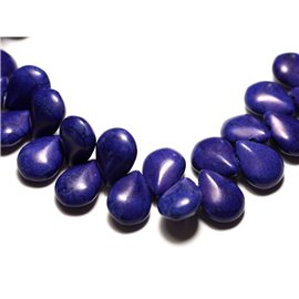 20pc - Perles Turquoise synthèse Gouttes plates 16mm Bleu Roi Nuit - 8741140014602 