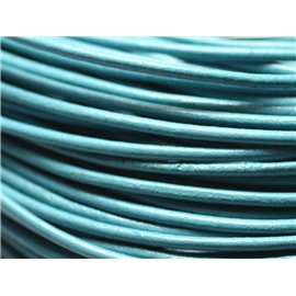 5 metros - Cordón redondo de cuero 2mm azul claro turquesa - 8741140014640 