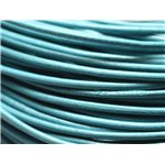 5 mètres - Cordon Cuir Rond 2mm Bleu clair Turquoise - 8741140014640 