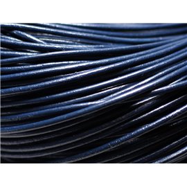 Echeveau 90 mètres environ - Fil Corde Cordon Cuir Véritable Rond 2mm Bleu Marine Nuit - 8741140014701