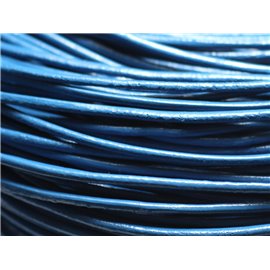 5 Meter - Rundes Lederband 2mm Blau Grün Ölente - 8741140014657 