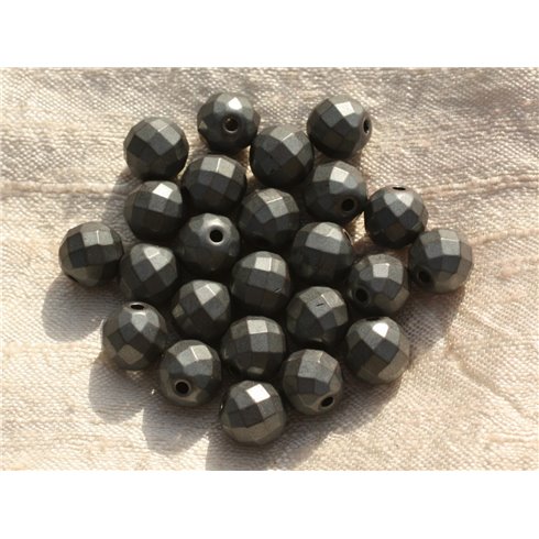 10pc - Perles Pierre - Hematite Boules Facettées 6mm Gris Argenté Mat Sablé Givré - 8741140014763