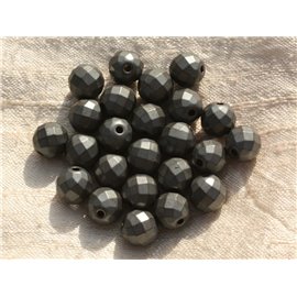 10pc - Perles Pierre - Hematite Boules Facettées 6mm Gris Argenté Mat Sablé Givré - 8741140014763