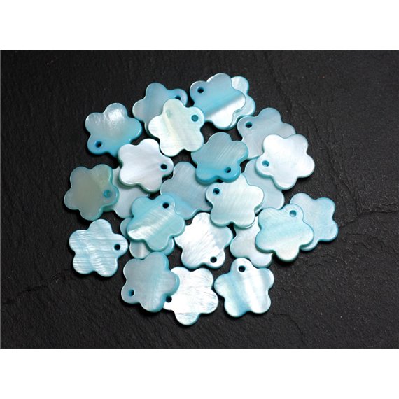 10pc - Perles Breloques Pendentifs Nacre Fleurs 15mm Bleu Turquoise Pastel -  4558550039996 