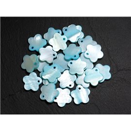 10Stk - Perlen Charms Anhänger Perlmutt Blumen 15mm Blau Türkis Pastell - 4558550039996 