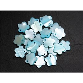 10st - Parelbedels Hangers Parelmoer Bloemen 15mm Pastel Turkoois Blauw - 4558550039996 