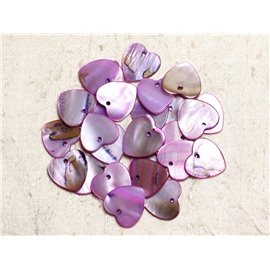 10pc - Pearl Charms Pendants Mother of Pearl Hearts 18mm Purple Pink - 4558550039958 