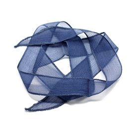 1pc - Collar de cinta de seda teñido a mano 85 x 2.5cm azul marino (ref SOIE132) 4558550003096 