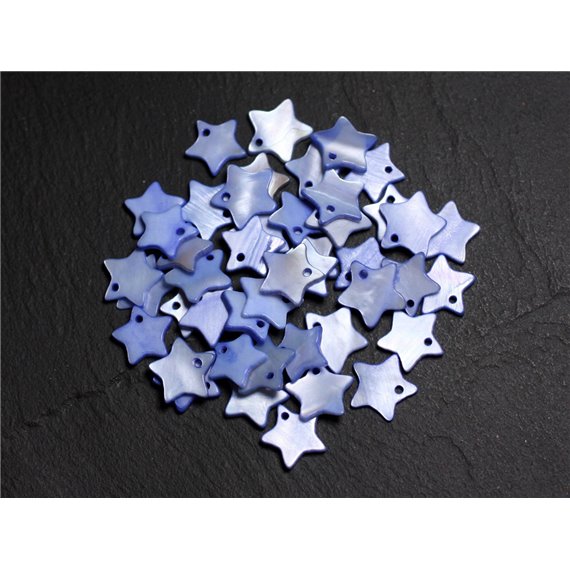 10pc - Pendentifs Breloques Nacre Etoiles 11-12mm Bleu Pastel Lavande - 4558550087836 