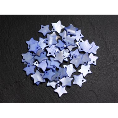 10pc - Pendentifs Breloques Nacre Etoiles 11-12mm Bleu Pastel Lavande - 4558550087836 