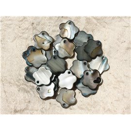 10pc - Perlas Charms Colgante Flores de nácar 15mm Gris Negro 4558550002600 