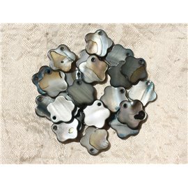 10Stk - Perlen Charms Anhänger Perlmutt Blumen 15mm Schwarz Grau 4558550002600 