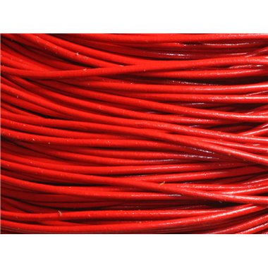 Echeveau 90 mètres - Fil Cordon Cuir Véritable 2mm Rouge vif - 8741140014404 