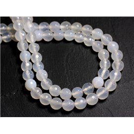 10pc - Stone Beads - White Agate Faceted Balls 6mm - 8741140000315 